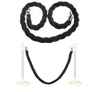 Black & Silver Crowd Control Rope Durable 2.8m/9ft Braided Hemp with Carabiner Hooks for Event Queue Management Sturdy Barrier Rope for Visitor Guidance
