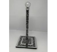 Black & Silver Crushed Diamond Crystal Glass Paper Towel Holder - 31cm Freestanding Chrome Roll Dispenser, Diamante Design Luxury Kitchen & Home Décor Accessory
