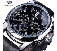 (black,silver) Forsining Moon Phase Shanghai Movement Rose Gold Case Brown Genuine Leather Strap Mens Watches Top Brand Luxury Auotmatic Watch