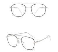 (Black Silver Frame, Anti Blue Light) Metal Double Beam Myopia Glasses Ultra Light Frame Anti Eyestrain Headaches Glasses For Working Office Business