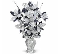 Black & Silver Glitter Artificial Silk Flower Arrangement with Crushed Diamond Mosaic Vase, Elegant Romany Bling Home Decor Ornament - 65cm Tall