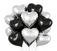 Black Silver Heart Balloons,18 Inch Black Silver Heart Shape Balloons,12PCS Foil Heart Balloon Helium for Birthday Party Bridal Engagement Wedding Anniversary Baby Shower Valentines Decor