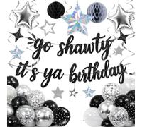 Black Silver Hip Hop Birthday Banner & Balloons Set for Women