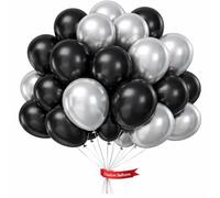 Black Silver Latex Balloons 12 Inch Metallic Chrome Balloons for Birthday Wedding Balloon Arch Balloon Garland Decorations Cocktail Party Supplies Pack of 25