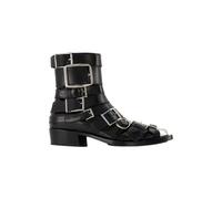 Black/Silver Leather Boots 3 UK