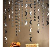Black Silver Moon Decoration Star and Gothic Summerween Decor Garland for Grunge Birthday Halloween New Year Eve Party Twilight Star Banner Celestial Wedding Baby Shower Ramadan Eid Mubarak