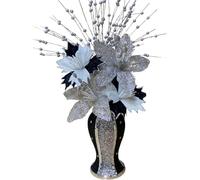 Black Silver Mosaic Crushed Crystal Bling Vase, Romany Style, 30cm, for Home, Office, Bedroom, Bathroom, Living Room, Hallway Decoration (No Flower Included)