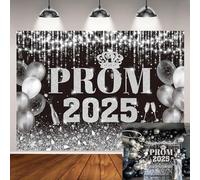 Black Silver Prom Graduation Backdrop Black Silver Glitter Ballon Congrats Grad Party Background Prom Party Decorations Banner Photo Props (8x6FT（240x180cm）)