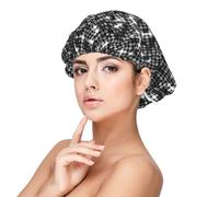 Black Silver Sequins Sparkling Elegant Pattern,Adult's Satin Sleeping Cap - Women's Elastic Sleep Bonnet, Adjustable Overnight Hair Cover
