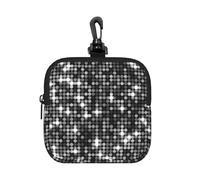 Black Silver Sequins Sparkling Elegant Pattern, Square Zipper Storage Bag, Neoprene Coin Purse, Small Wallets, Change Pouch, Change Purse
