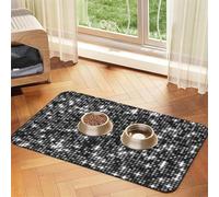 Black Silver Sequins Sparkling Elegant Pattern,Waterproof Pet Feeding Mat,PU Leather Placemats for Cat Dog Water Bowl,Food Mats,30x45cm