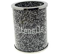 Black Silver Sparkle Ornament Bling Crushed Diamond Utensil Jar, 16x13 cm, Round