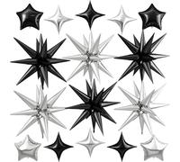 Black Silver Star Balloon,16Pcs Star Foil Balloons Set with 22Inch Explosion Spike Cone Balloons and 10Inch Quadrangle Helium Balloon for Birthday Wedding Baby Shower Party Decorations