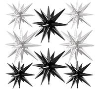 Black Silver Star Balloons, 22/27 Inch Silver and Black Star Foil Balloons, Cone Spike Balloon, Aluminum Foil Balloon For Birthday Graduation Father's Day Baby Shower Party Wedding Decorations