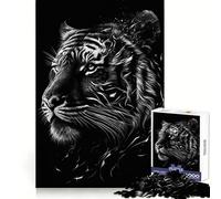Black Silver Tiger Jigsaw Puzzles for Adults 1000 Mental Sharpness Restful Pleasure Precise Fit Meaningful Gift (38x52cm)