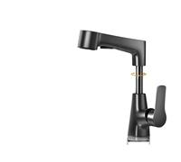 Black/Silver/White Pull Down Bathroom Faucet, 360° Swivel Spout with Dual Spray Modes, Heavy Duty Brass G1/2 Connection(Grey)