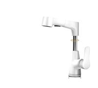 Black/Silver/White Pull Down Bathroom Faucet, 360° Swivel Spout with Dual Spray Modes, Heavy Duty Brass G1/2 Connection(White)