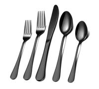Black Silverware Set for 8, 40 Pieces Stainless Steel Flatware Cutlery Set, Mirror Polished Tableware Kitchen Utensil Set, Include Knives Spoons Forks, Dishwasher Safe (Shiny Black)