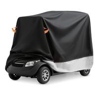 (Black Silvery, L) Upgraded Heavy-Duty Outdoor Mobility Scooter Cover with Reflective Strips, Windproof Buckles & Storage Bag