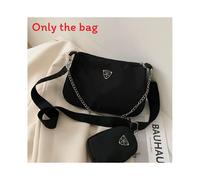 (Black) Simple Color Solid Metal Logo Chain Shoulder Bag With Same Bag Small Color