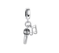 Black Singing Microphone Music Note Dangle Charm fits Pandora Charms Bracelets Christmas Birthday Jewellery Gift for Women Daughter Sister Niece Granddaughter