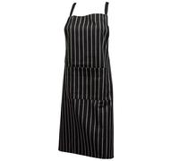 (Black, Single Apron) Woven Stripe Cotton Butchers Kitchen Apron with Pocket