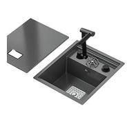 Black Single Bowl Kitchen Bar Space-Saving Invisible Sink RV Single Bowl Sink with Cover Small Embedded Siphon Sink Stainless Steel Multi-Function Faucet(3)