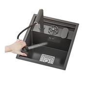 Black Single Bowl Kitchen Bar Space-Saving Invisible Sink RV Single Bowl with Cover Small Embedded Siphon Sink Stainless Steel Multi-Function Faucet (2, 45 * 50 * 22cm)