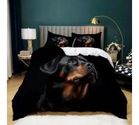 Black Single Cover Double Animal Rottweiler Bedding Sets Printed Soft Microfiber Quilt Cover 135x200 cm and 2 Pillowcases 50x75 cm with Zipper Closure for Teens and Adults