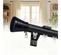 Black Single Curtain Track System 5.6ft Wall Mounted Roman Rod with Silent Rollers Ideal for Privacy Room Dividers in Living Room and Bedroom