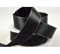 Black Single Faced Satin Ribbon with Silver Edge 15mm x 1 Metre Cut from Roll