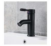 Black Single Hole Bathroom Basin Faucet Stainless Steel Copper Bottom Square Baking Paint Cold Hot 2242k Taps with 2Pcs Hose(Black-2)