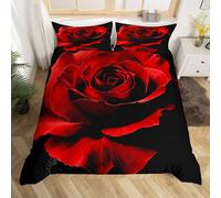 (Black, Single(No Comforter)) Red Rose Comforter Cover Double for Girls Lovers Women,Vintage Farmhouse Style Duvet Cover Set,Coffee Cup Romantic Love Heart Quilt Cover,Valentine