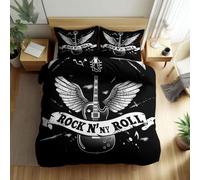 Black Single Size Duvet Cover Sets for Kids Boys, Music Rock Guitar Printed Bedding, Ultra Soft Microfiber 135 x 200 cm Quilt Cover Set with Pillow Case 50 x 75 cm Easy Care, Luxury Bedroom Decor