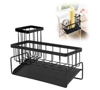 Black Sink Tidy Kitchen, Sink Caddy Organiser, Stainless Steel Holder for Sink, Washing up Caddy Organiser, Sink Storage Rack with Detachable Brush Barrel, Sponge Holder Kitchen for Brush Dish Soap
