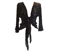 Black Size 12/14 Sparkly Sequin Lace Front Tie Evening Bolero Shrug