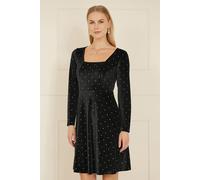 Black Skater Dress With Diamantes and Long Sleeve Mela Black 10