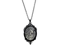 Black Skeleton Princess Portrait Pendant Embossed Gothic Necklace for Women Retro Victorian Statement Skull Cameo Choker Vintage Frame Goth Dark Style Punk Halloween Cosplay Party Gifts Jewelry