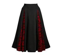 Black Skirt for Women UK Plus Size Tiered Skirt Retro Long Black Victorian High Waist A Line Swing Elegant Pleated Maxi Steampunk Skrit Halloween