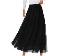 Black Skirts for Women UK Elasticated Waist Solid Plain Elegant A Line Skirts High Waist Skirt Below Knee Flare Full Skirt Casual Summer Holiday Beach Short Dress for Party Size L