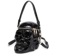 Black Skull Crossbody Bag, Unique Weird PVC Novelty Shoulder Purse, Gothic Horror Handbag for Women & Men, Halloween Costume Parties, Festive Gatherings
