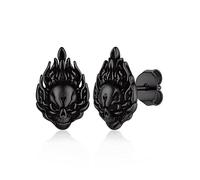 Black Skull Earrings, Men's Cool Skull Head Ear Stud Hypoallergenic Stainless Steel Hip Hop Earring for Men Boys