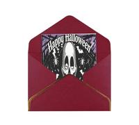 Black Skull Head Print Greeting Cards with Envelopes, Postcards | Assorted Greeting Cards Set, Blank Festive Paper Cards For Birthday Halloween Christmas Thanksgiving Easter
