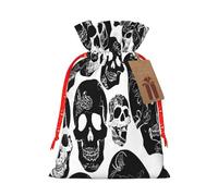 (black skull) Large Reusable Burlap Pouches Rustic Wedding Favor Xmas Bags Drawstring Gift Sacks Bulk Party. M Size