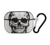 Black Skull Pattern on White Background Case Cover with Keychain Shockproof Hard Shell Protective Case for 2nd/1st Generation Case for Women Men Bluetooth Earbuds Case