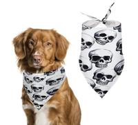Black Skull Pattern on White Background Dog Bandanas Adjustable Large Pet Washable Scarves Cat Dogs Kerchief Triangle Bibs Scarf Daily Handkerchief Pet Bibs Holiday Bandana for Small Medium Large Dogs