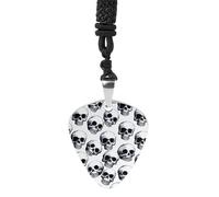 Black Skull Pattern on White Background Guitar Pick Necklace for Men Women Non-Fading Metal Guitar Pendant with Rope Punk Music Necklace for Guitar Players Music Lover Gifts