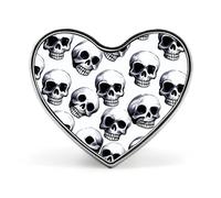 Black Skull Pattern on White Background Heart Shape Lapel Pin Personalized Pinback Button Badges Retro Punk Button Pin Kawaii Heart Badges for Men Women Clothes Bags Hats & Gift