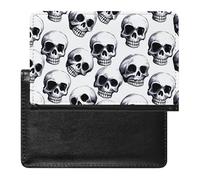 Black Skull Pattern on White Background Passport Holder,Compact Lightweight Waterproof Passport Cover, Portable Stylish Travel Wallet Accessories for Women Men