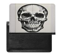 Black Skull Pattern on White Background Passport Holder Passport Cover Protector Essentials with Credit Card Slots for Women Men